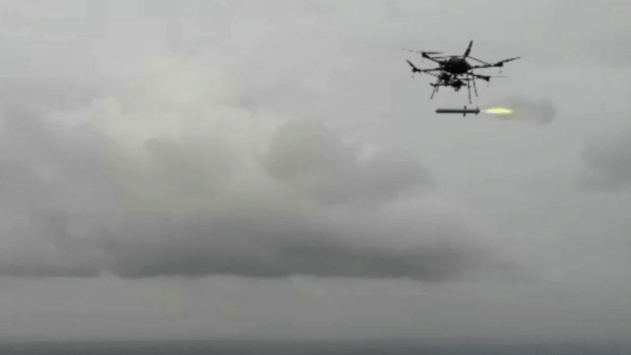 A drone test-fires a ULPGM-V3 in Kurnool, Andhra Pradesh