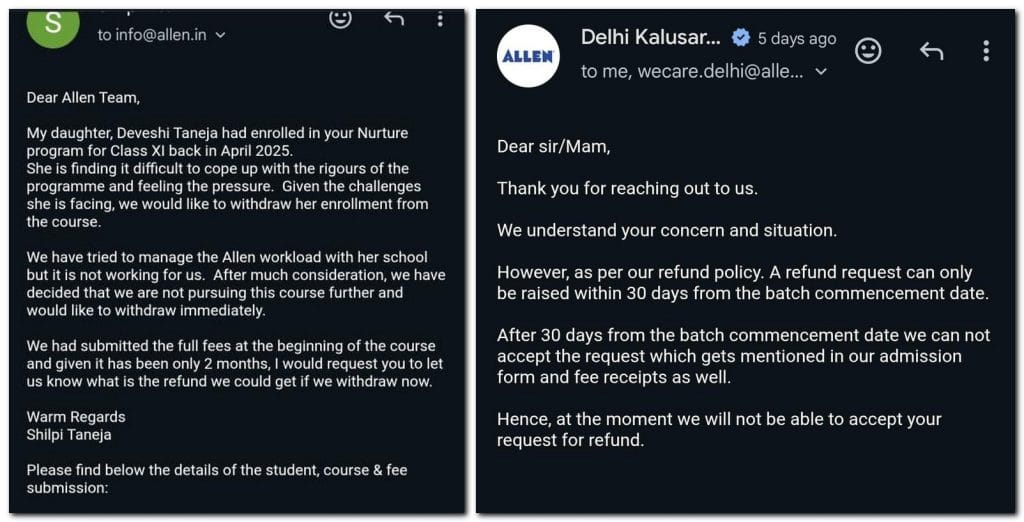 Coaching institute refund refusal 