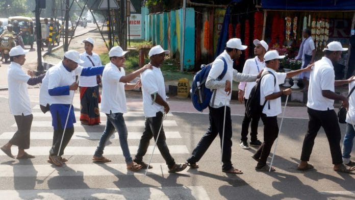 Representational image of visually impaired students taking part in an awareness rally in Bhubaneswar | ANI