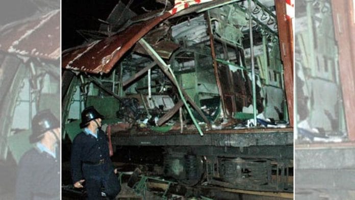 The aftermath of the bomb blast in the Matunga train, Mumbai, July 2006