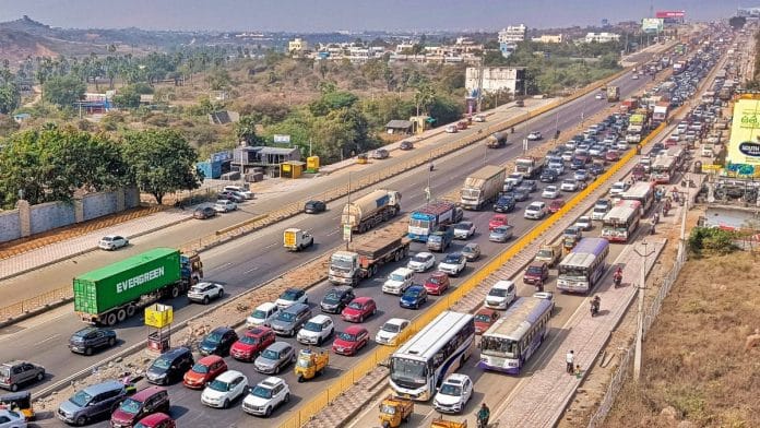 File photo of vehicles stuck in a traffic jam on the NH-65 Hyderabad-Vijayawada Highway | ANI