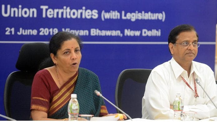 Finance Minister Nirmala Sitharaman with Finance Secretary Subhash Chandra Garg in 2019 (ANI Photo/R Raveendran)
