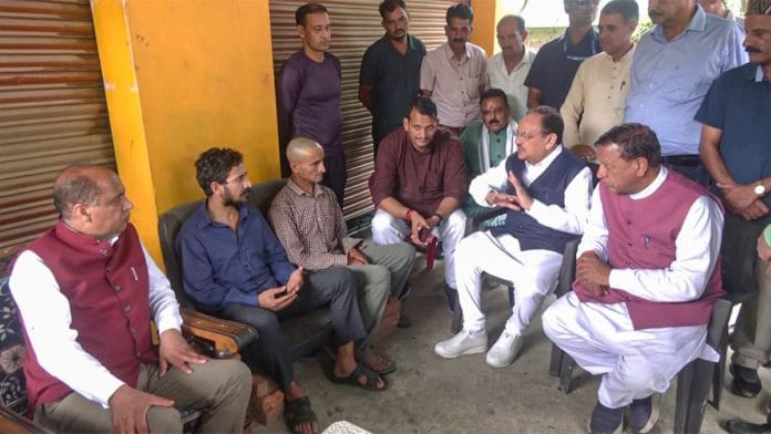 Union Minister & BJP president J.P. Nadda meets with people in Mandi's flood-affected area Wednesday | ANI