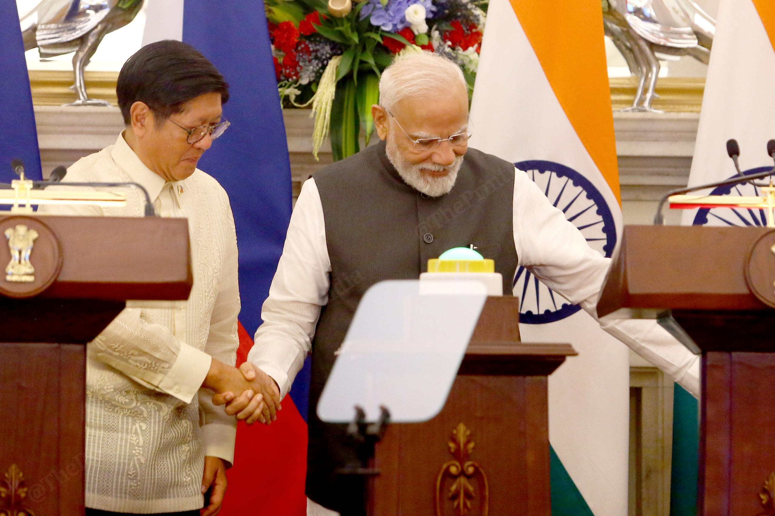Ferdinand Romualdez Marcos Jr., President of the Republic of Philippines and PM Modi leaves after address the press meet after the meeting with PM Modi at Hyderabad House | Praveen Jain | ThePrint