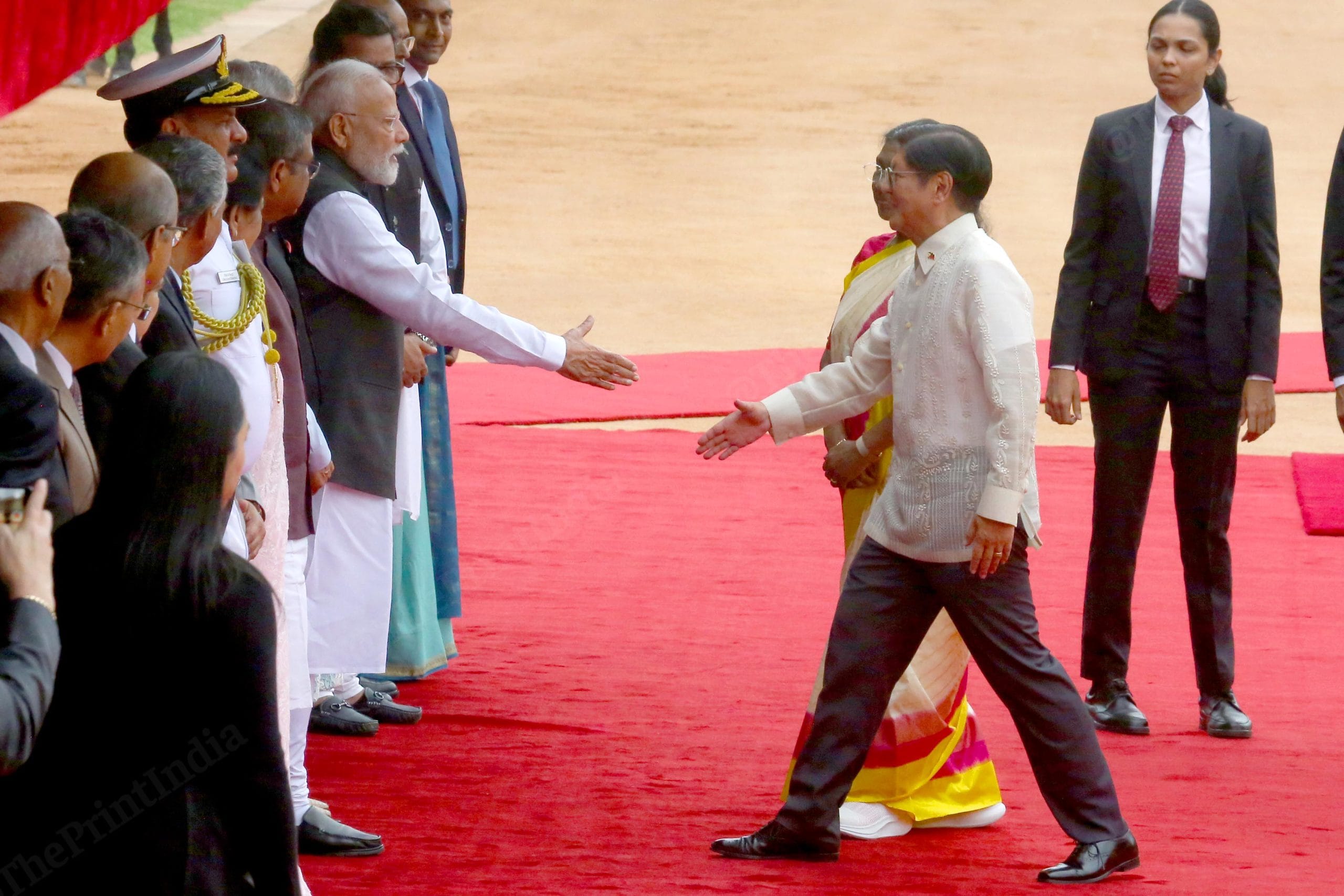 Ferdinand Romualdez Marcos Jr., President of the Republic of Philippines greets by PM Narendra Modi at Rashtrapati Bhawan in New Delhi | Praveen Jain | ThePrint