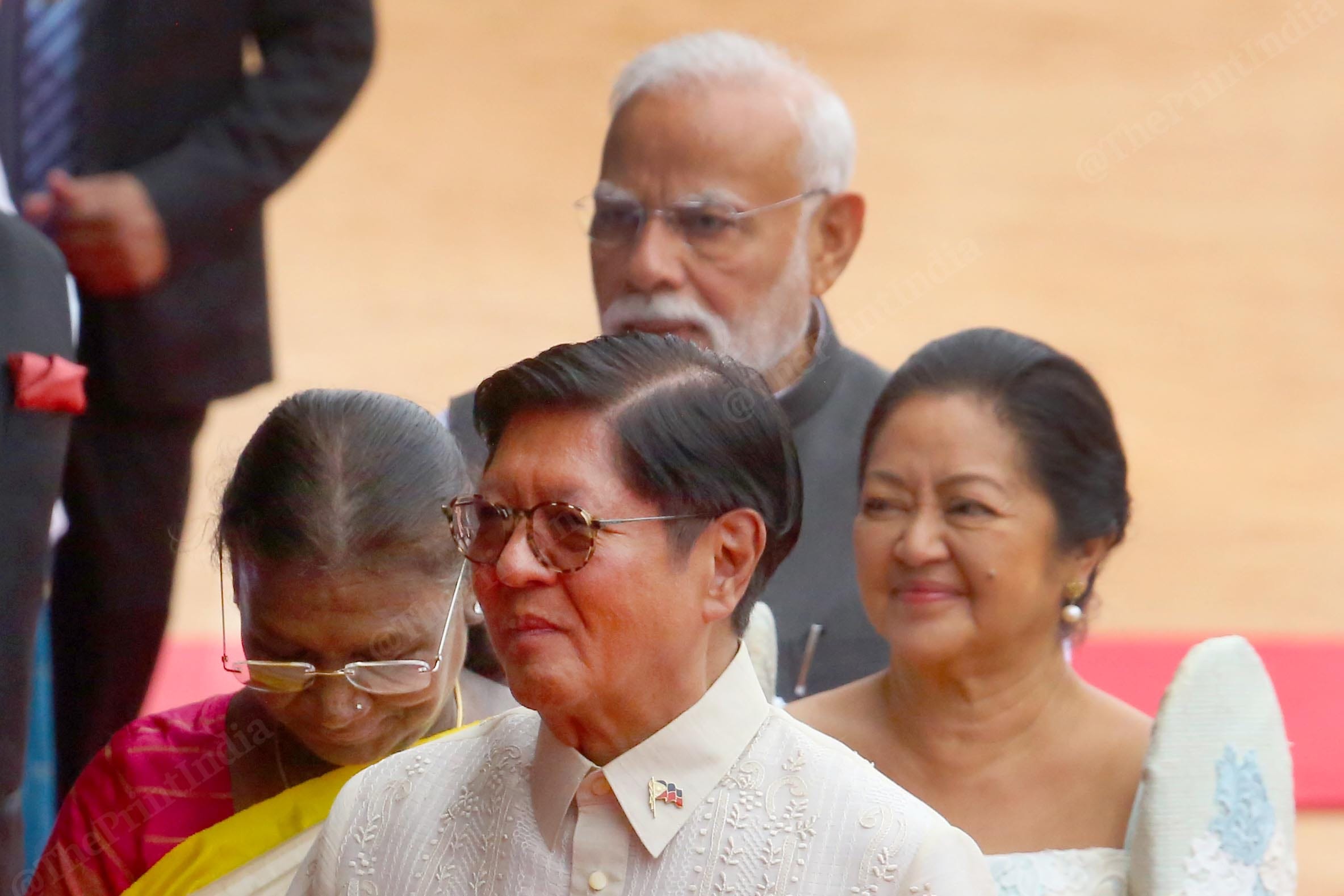 Ferdinand Romualdez Marcos Jr., President of the Republic of Philippines, with first lady Louise Marcos, Indian President Droupadi Murmu, and PM Narendra Modi at Rashtrapati Bhawan in New Delhi | Praveen Jain | ThePrint