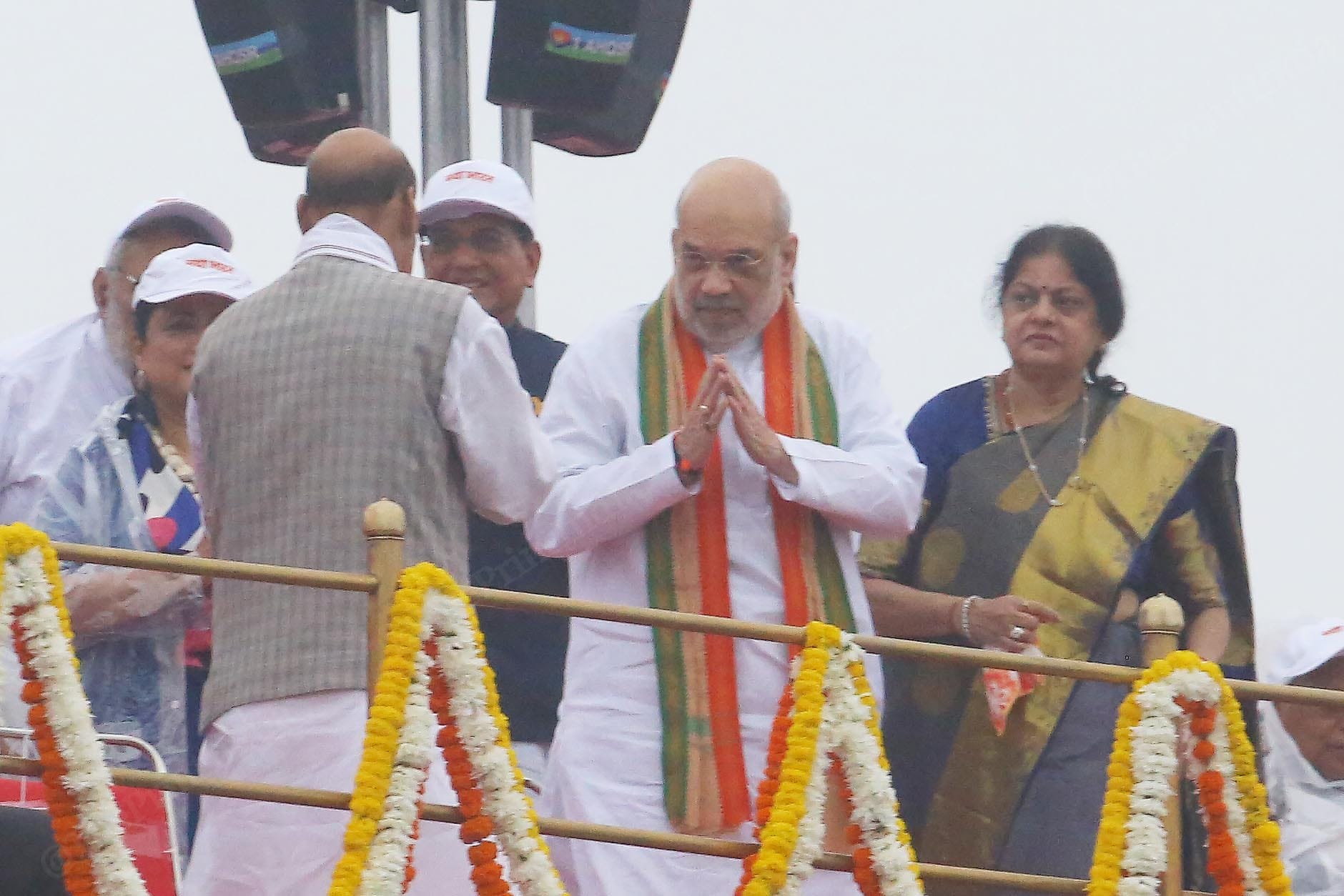 Defence Minister Rajnath Singh greets Cabinet colleagues Amit Shah, Piyush Goyal and their spouses | Praveen Jain | ThePrint