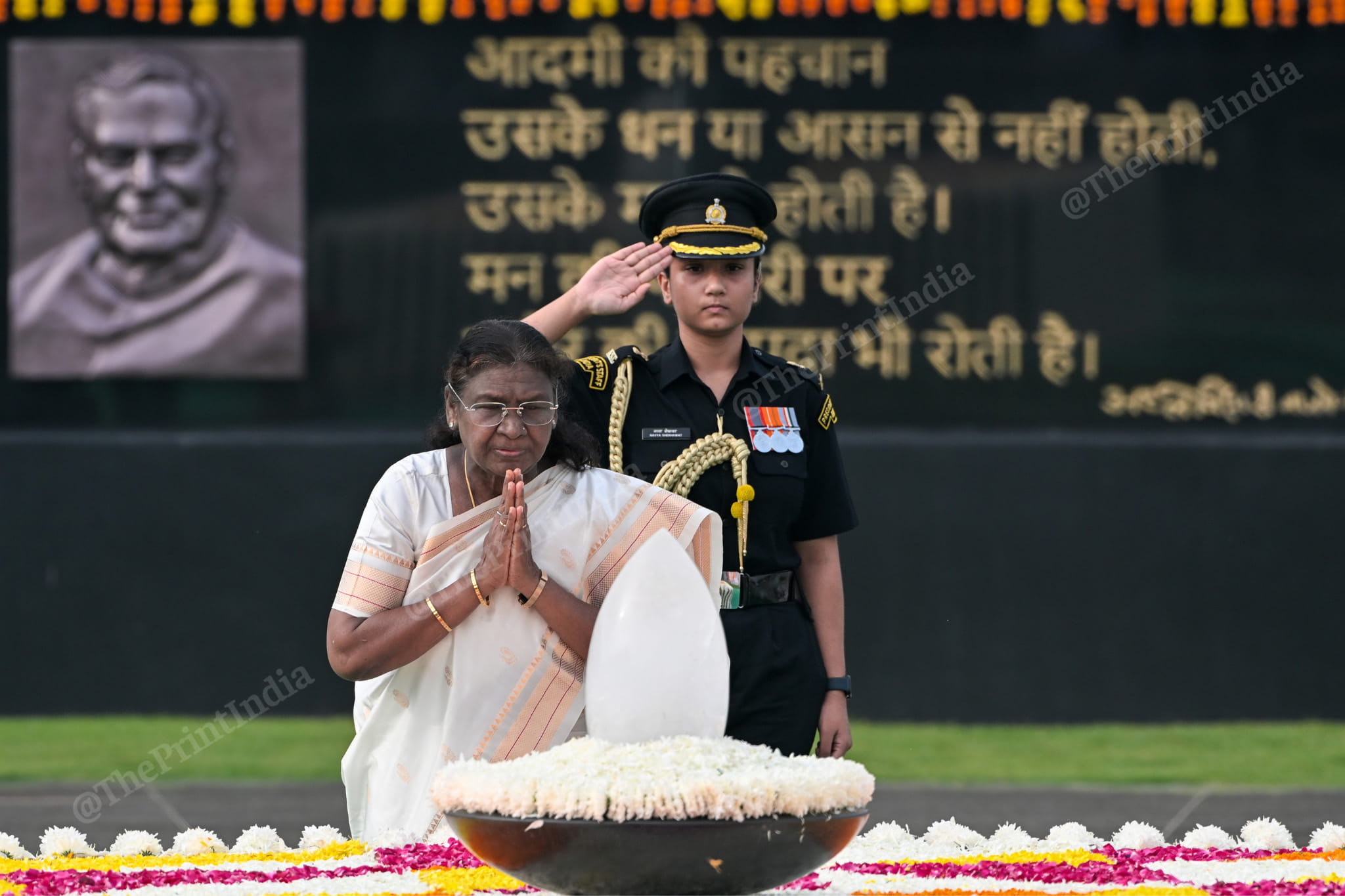 President Droupadi Murmu at Sadaiv Atal to pay tribute to former PM Atal Bihari Vajpayee on his death anniversary, in New Delhi | Suraj Singh Bisht | ThePrint