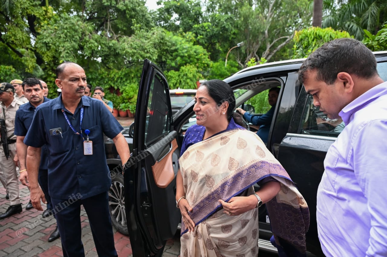 Delhi CM Rekha Gupta arriving at Sardar Patel Vidyalaya in New Delhi to launch EV buses for the institution on 26 August, 2025 | Suraj Singh Bisht