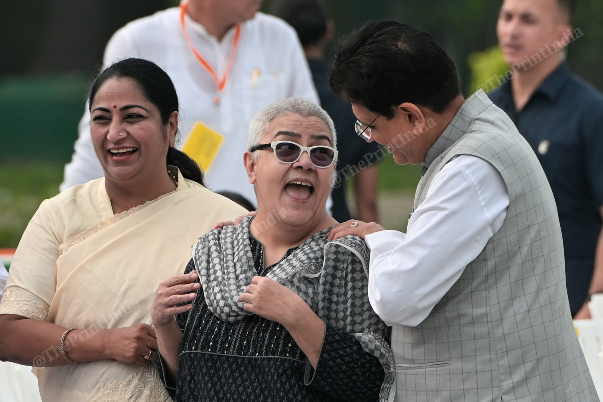 Union Minister Piyush Goyal and Atal Bihari Vajpayee’s foster daughter Namita Bhattacharya, at Sadaiv Atal to pay tribute to former PM on his death anniversary, in New Delhi, Monday | Suraj Singh Bisht | ThePrint
