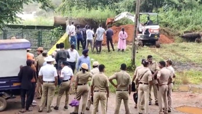 SIT conducting search operation at 13th site in Dharmasthala, Karnataka, on 12 August 2025 | PTI