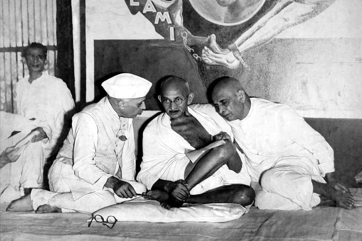 Nehru, Gandhi and Sardar Patel at the All India Congress Meeting, Bombay, c. 1946