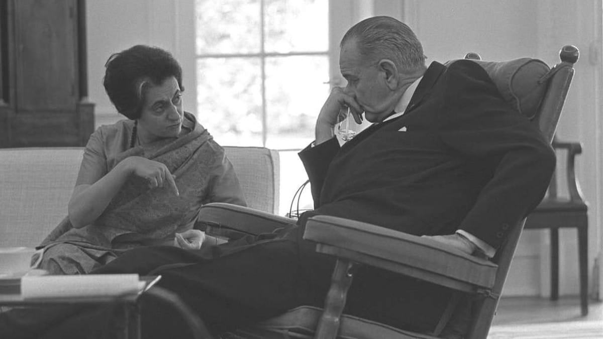 PM Indira Gandhi with US President Lyndon B. Johnson in the Oval Office in March 1966 | Picryl
