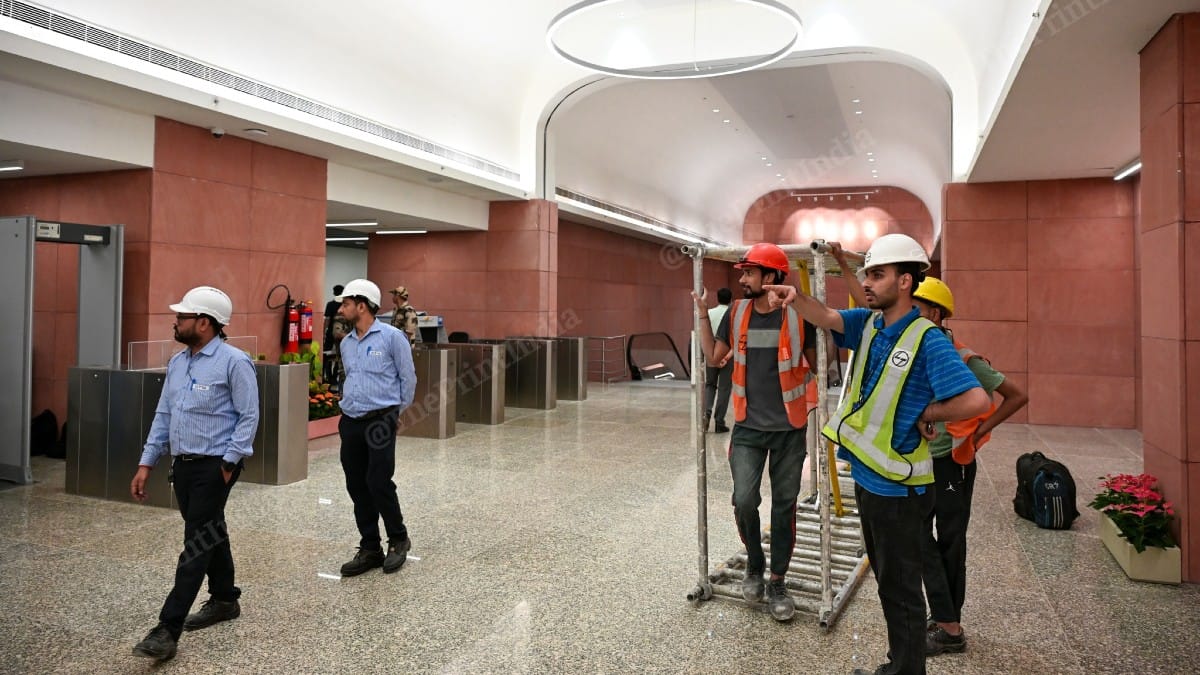 Workers conducting final inspections ahead of inauguration of Kartavya Bhavan 3 by PM Modi | Suraj Singh Bisht | ThePrint