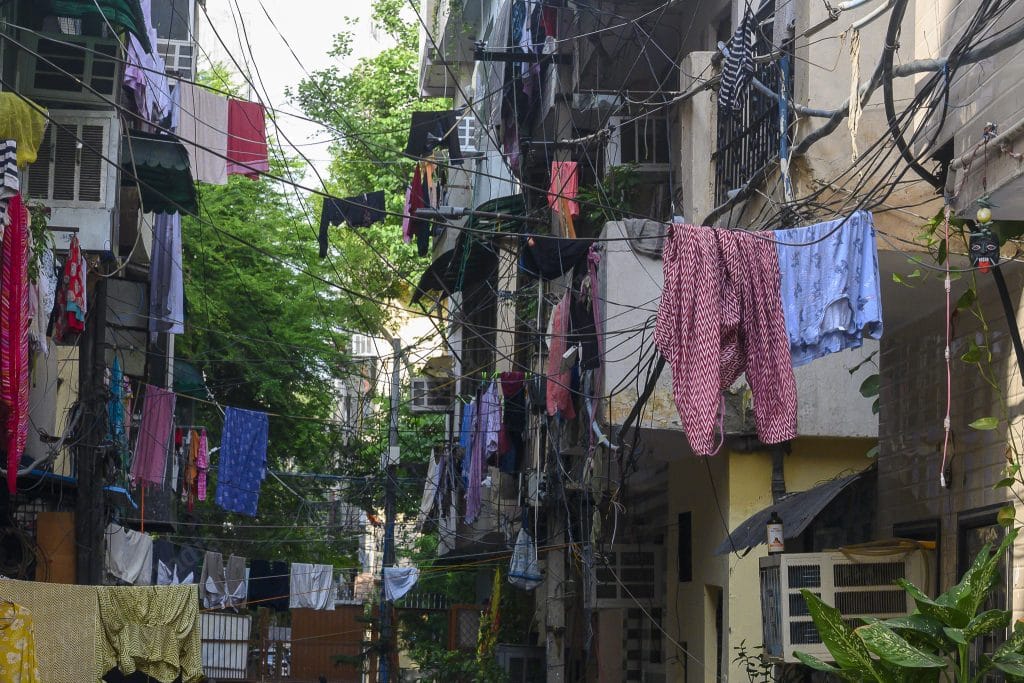Clothes drying on overhead wires in BH Block Shalimar Bagh | Ankit Roy Majumder