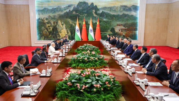 Indian delegation led by PM Narendra Modi during bilateral talks with Chinese side led by President Xi Jinping in Tianjin on 31 August, 2025 | X @narendramodi