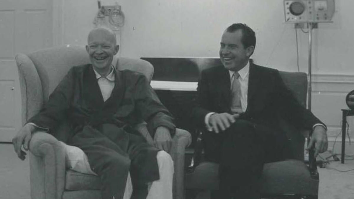Richard Nixon, by then US President, visiting former President Dwight Eisenhower at Walter Reed Hospital in February 1969 | Picryl