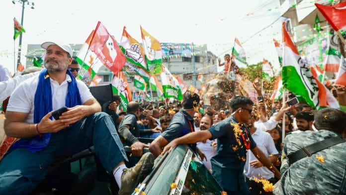 Lok Sabha LoP and Congress MP Rahul Gandhi during 'Voter Adhikar Yatra', in Bihar's Bettiah on 29 August, 2025 | ANI