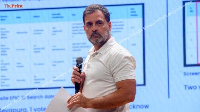 Rahul Gandhi addressing press conference in New Delhi on 7 August, 2025 | Ankit Roy | ThePrint