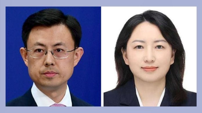 Chinese foreign ministry spokesperson Guo Jiakun & Chinese embassy spokesperson in New Delhi Yu Jing | X