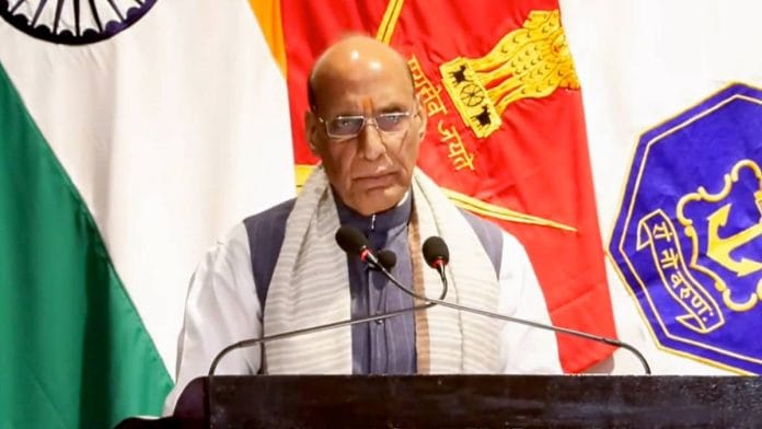 Union Defence Minister Rajnath Singh addresses the Ran Samvad seminar in Mhow Wednesday | X via PTI