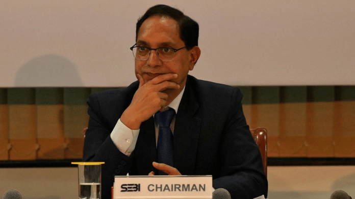 Securities and Exchange Board of India (SEBI) Chairman Tuhin Kanta Pandey attends a press conference inside its headquarters in Mumbai, India, March 24, 2025 | Reuters