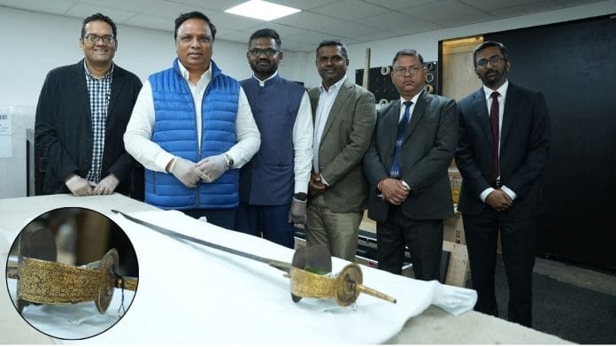 BJP minister Ashish Shelar with the sword of Raghuji Bhosale | X/@FISI_UK