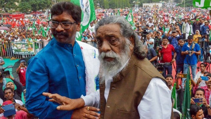 File photo of former Jharkhand CM and JMM founder patron Shibu Soren and his son Hemant Soren | ANI