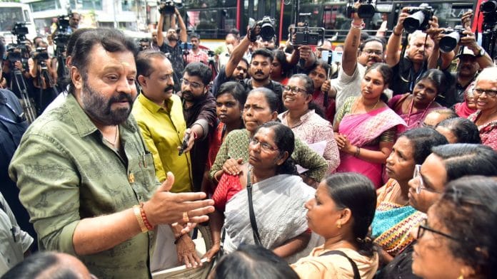 BJP MP Suresh Gopi interacting with ASHA workers in Thiruvananthapuram on 1 March, 2025 | ANI