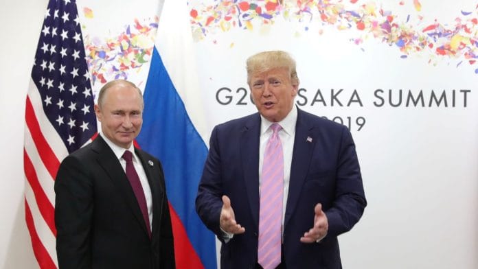 File photo of Russian President Vladimir Putin and US President Donald Trump at the G20 summit in Osaka, Japan | REUTERS via ANI