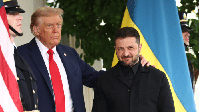 U.S. President Donald Trump greets Ukrainian President Volodymyr Zelenskiy at the White House, amid negotiations to end the Russian war in Ukraine, in Washington, D.C., U.S., August 18, 2025 | Reuters