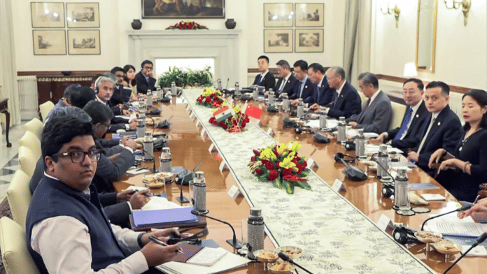 External Affairs Minister S. Jaishankar in a meeting with Chinese Foreign Minister Wang Yi in New Delhi Monday. | ANI Video Grab
