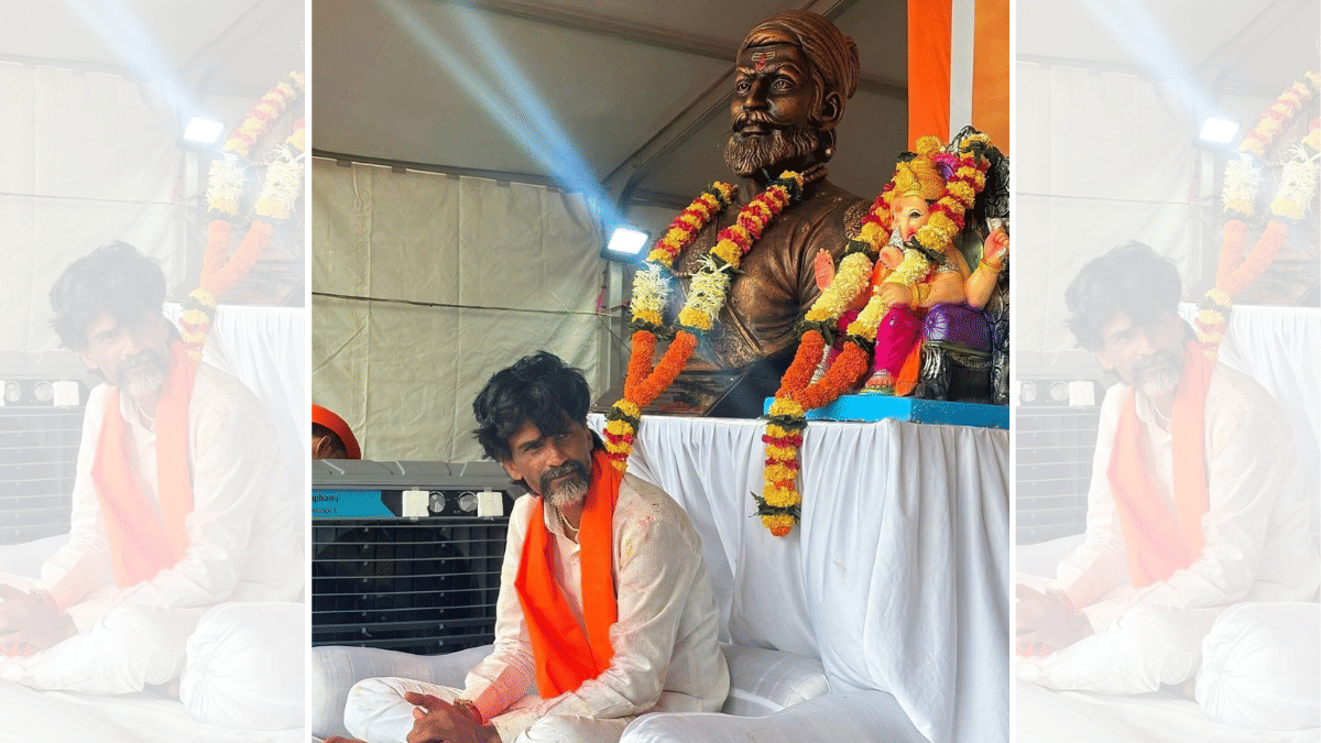 Maratha quota activist Manoj Jarange Patil during his protest Friday in Mumbai | By special arrangement 