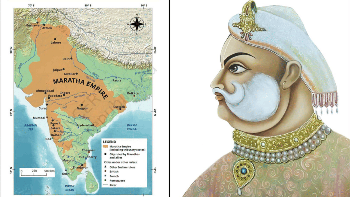 The extent of Maratha Empire in 1759, as shown in the NCERT textbook. A photo of Maharaja Surajmal of Bharatpur state. | X/DeependerSHooda