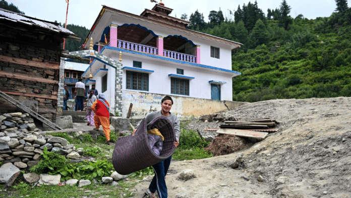 The courtyard of this temple in Uttarakhand’s Dharali is where ration and other essentials are being delivered on the back of mules from Mukhawa | Suraj Singh Bisht | ThePrint