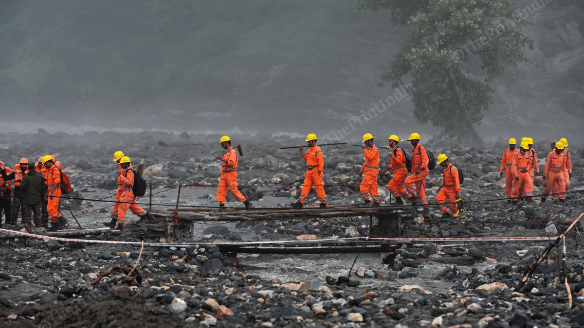 NDRF personnel on way to carry out rescue work at disaster-hit Dharali | Suraj Singh Bisht | ThePrint