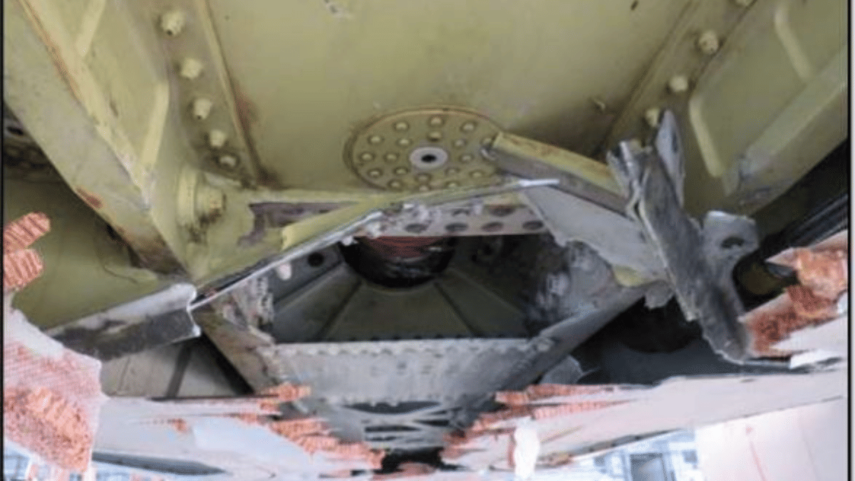 The damage on aircraft belly of the Air India Express plane | Pic courtesy: AAIB