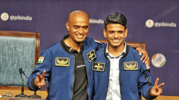 Group Captains Prasanth B Nair and Shubhanshu Shukla at the media briefing in New Delhi on Thursday | Praveen Jain | ThePrint