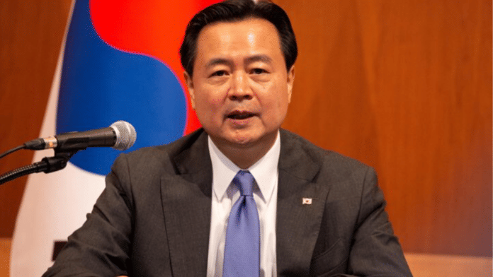 South Korea's First Vice Foreign Minister Cho Hyun-dong speaks during a joint news conference with U.S Deputy Secretary of State Wendy Sherman and Japan's Vice Minister for Foreign Affairs Takeo Mori at the Foreign Ministry in Seoul, South Korea, June 8, 2022. | Reuters