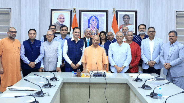 Chief Minister Yogi Adityanath with industry captains at first meeting of 15-member Economic Advisory Group on 12 July at CM office in Lucknow | By special arrangement