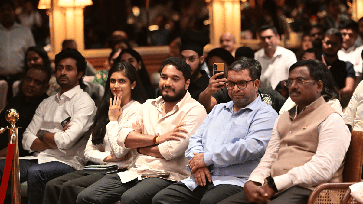 The audience members listen to ThePrint Editor-in-Chief Shekhar Gupta and Telangana Chief Minister Revanth Reddy at Off The Cuff in Hyderabad | ThePrint