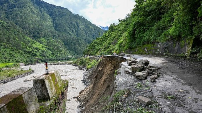 A section of Uttarkashi-Harsil road in Bhatwari washed away in floods | Suraj Singh Bisht | ThePrint