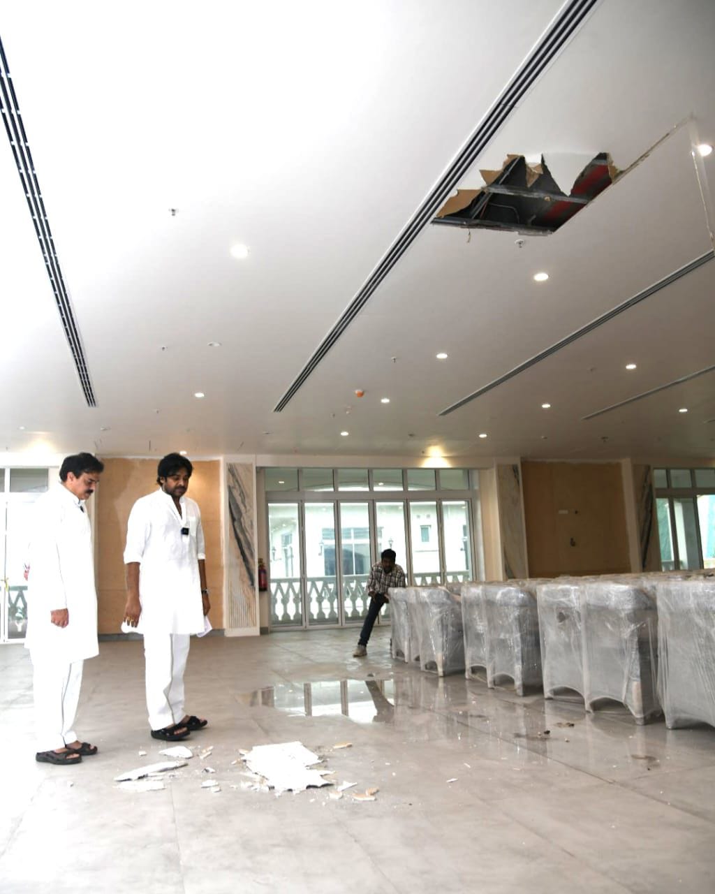 During his visit, Dy CM Pawan Kalyan pointed to the false ceilings coming apart in some places, dust accumulating on windows, and so on | By special arrangement