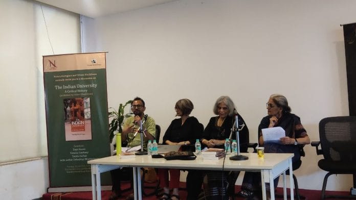 Debaditya Bhattacharya, Simona Sawhney, Zoya Hasan, Tanika Sarkar and Simona Sawhney at the book launch, The Indian University: A Critical History | Sakshi Mehra, ThePrint