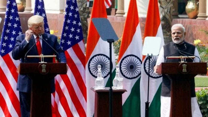 PM Narendra Modi with US President Donald Trump at the meet at Hyderabad House on 25 February, 2020 | Praveen Jain | ThePrint