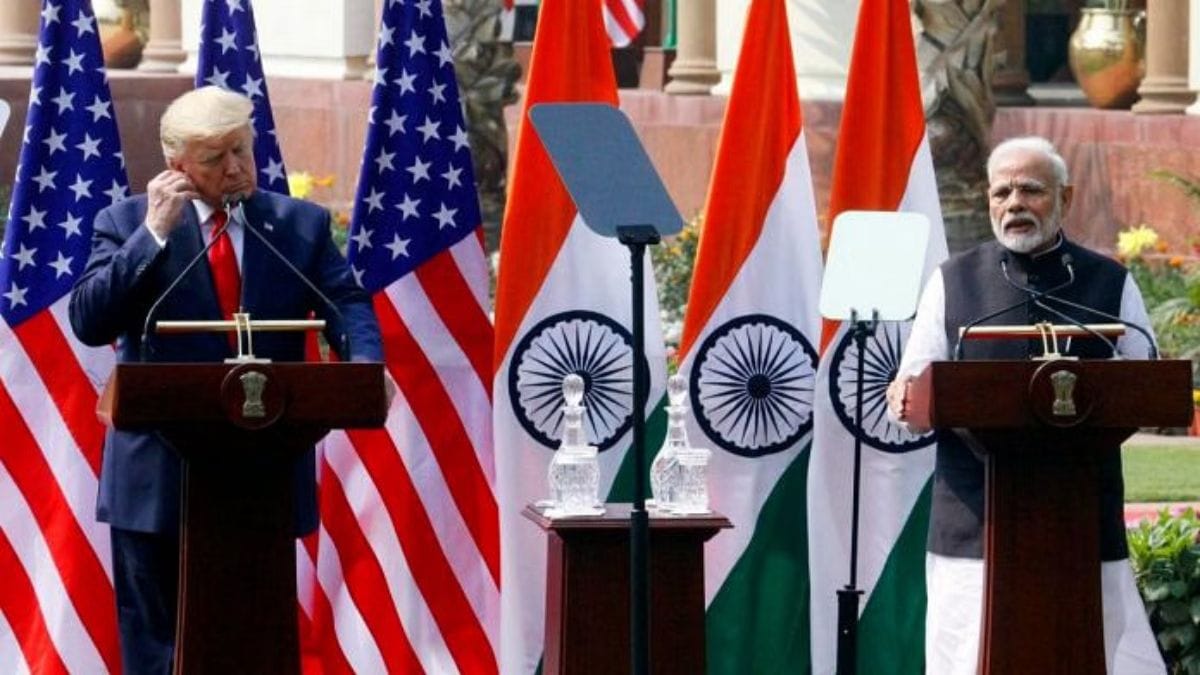 PM Narendra Modi with US President Donald Trump at the meet at Hyderabad House on 25 February, 2020 | Praveen Jain | ThePrint