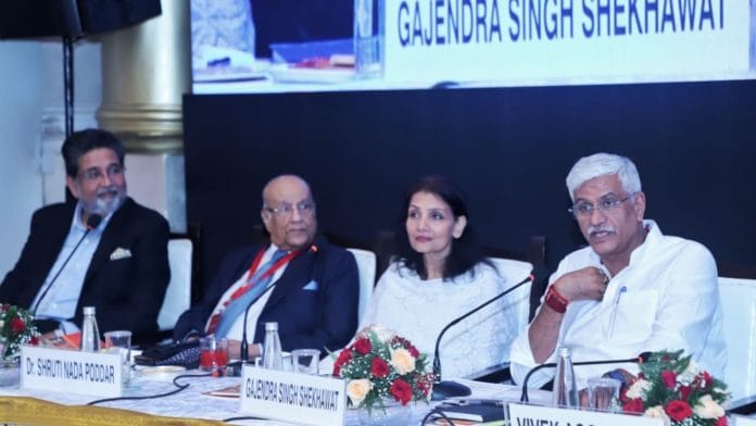 Union Minister for Culture and Tourism, Gajendra Shekhawat, at the Shekhawati Pravasi Roundtable Conference along with other panelists | X