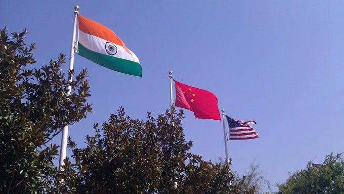 India, China, US flags for representation