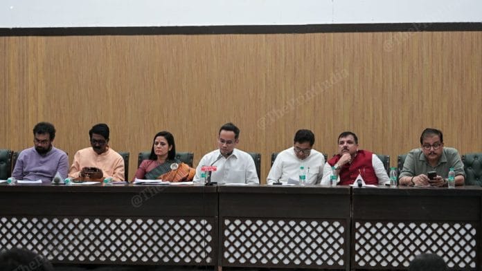 Opposition leaders at a press conference at Constitution Club, New Delhi on Monday | Suraj Singh Bisht | ThePrint