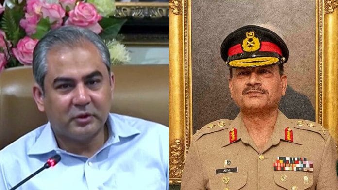 File photos of Pakistan Interior Minister Mohsin Naqvi (L) and army chief Field Marshal Asim Munir | Commons